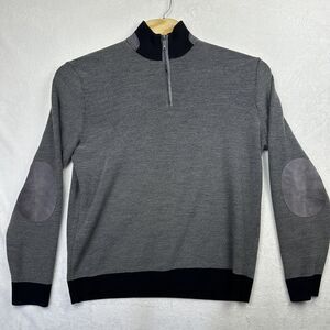 Enrico Rossini Wool Blend 1/4 Quarter Zip Men’s XL Sweater Elbow‎ Patches Gray
